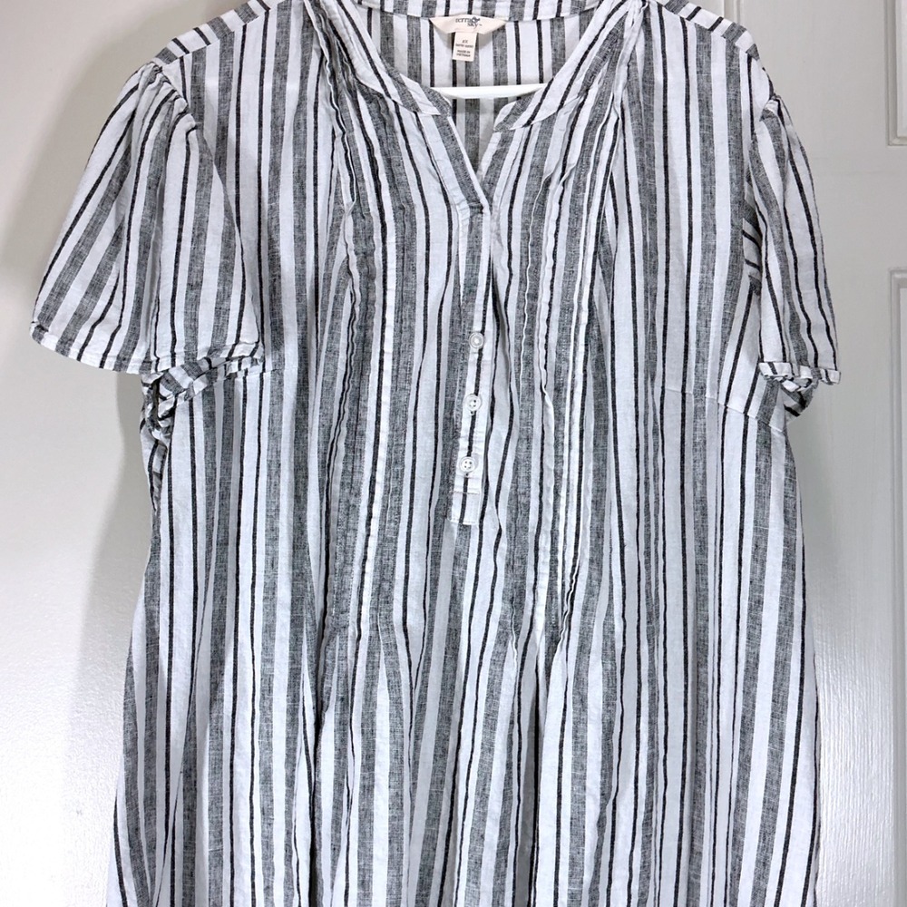 Womens 2X White Black Striped Linen Blend Coastal Tunic Shirt Dress Nautical - Picture 8 of 11